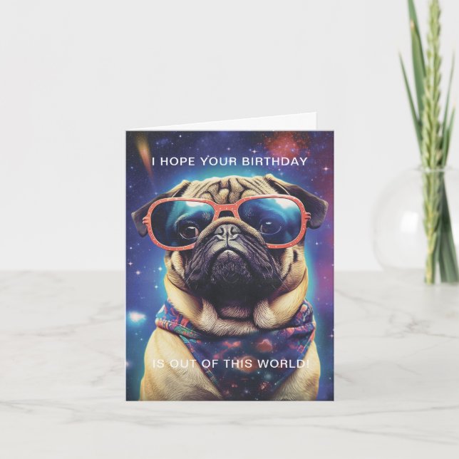 Lönsam Space Pug med Sunglasses Anpassningsbar Bir Kort (Framsida)