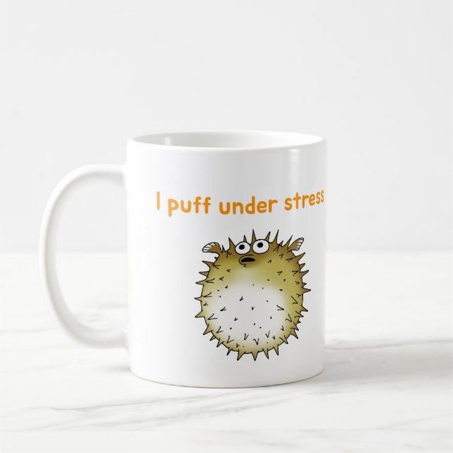 Lönsam Stressat Tecknad av Pufferfish Kaffemugg (Vänster)