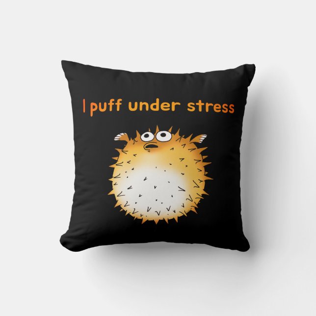 Lönsam Stressat Tecknad av Pufferfish Kudde (Framsida)
