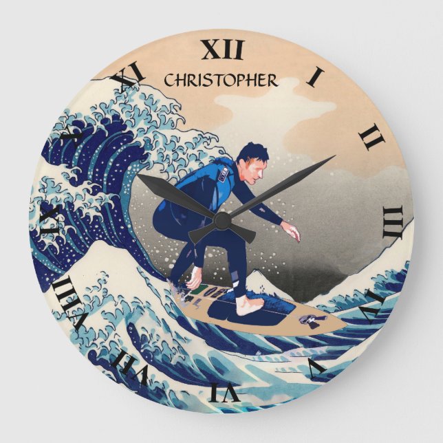 Lönsam surfing på Hokusai Underbara våg Stor Klocka (Framsida)
