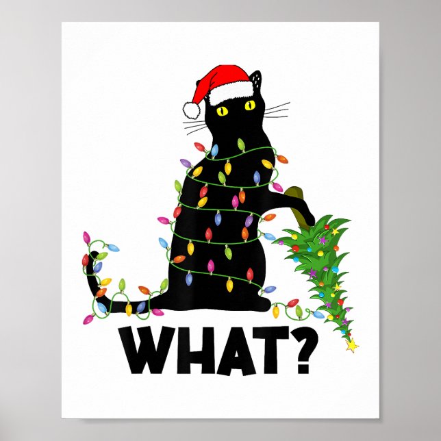 Lönsam svart katt som pressar Julgran över katt Poster (Framsidan)