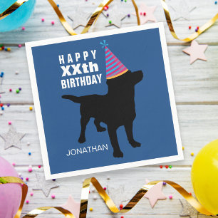 Lönsam Svart lab Hund Birthday Hat Your Age Namn Pappersservett