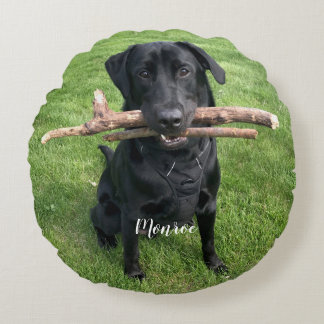 Lönsam Svart lab Pet Personlig Namn och Photo  Rund Kudde