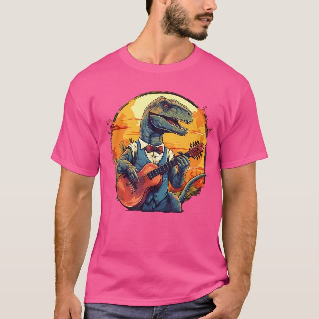 Lönsam T Rex Kostym med akustisk gitarr för musika Shirt (Framsida)