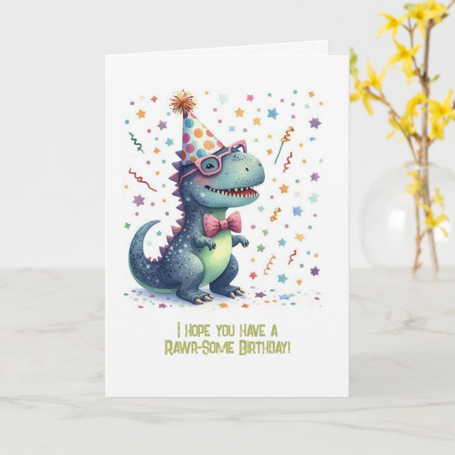 Lönsam T-Rex Rawr-some Birthday Kort (Gul blomma)