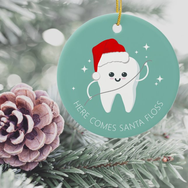 Lönsam tandläkare Dental Clinical Jul Helgdag Julgransprydnad Keramik (Here comes Santa Floss )