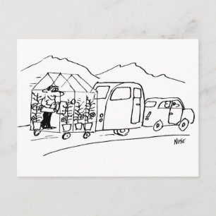 Lönsam Tecknad av Car Twing Caravan och Greenhouse Vykort