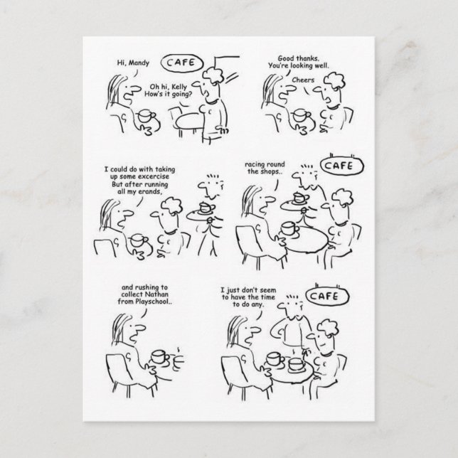 Lönsam Tecknad av kvinnor i en kaffeshoppare Vykort (Framsida)