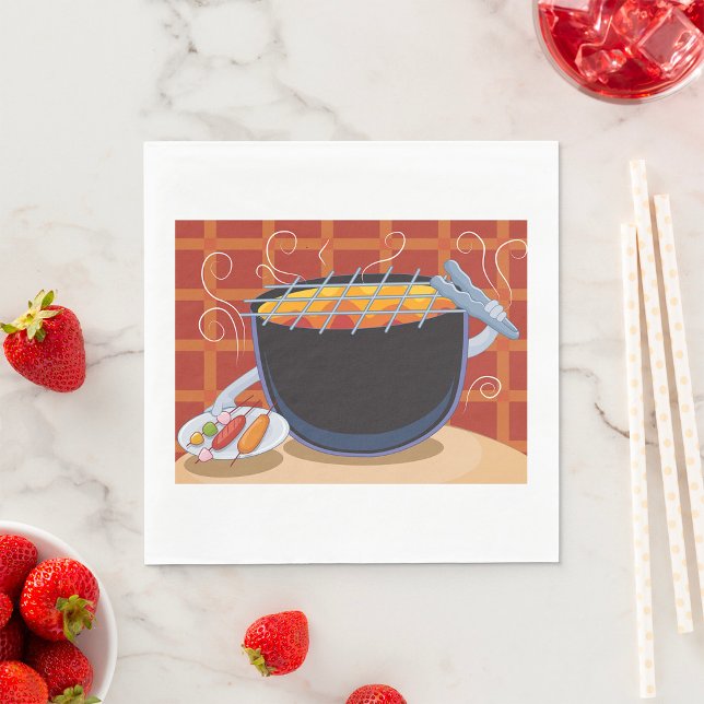 Lönsam Tecknad BBQ Grill med Tongs och Skewers Pappersservett (Skapare uppladdad)