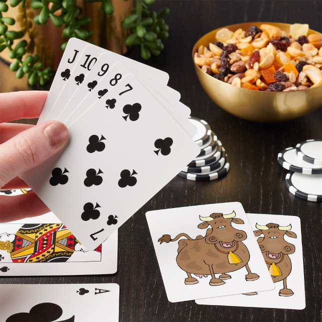Lönsam Tecknad Brun Cow med Bell Farm Animal Casinokort (Skapare uppladdad)