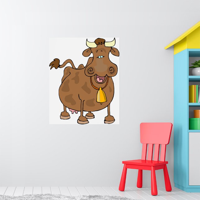 Lönsam Tecknad Brun Cow med Bell Farm Animal Poster (Skapare uppladdad)