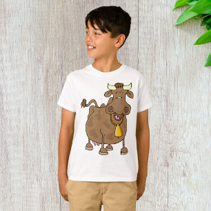 Lönsam Tecknad Brun Cow med Bell Farm Animal T Shirt
