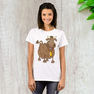 Lönsam Tecknad Brun Cow med Bell Farm Animal T Shirt