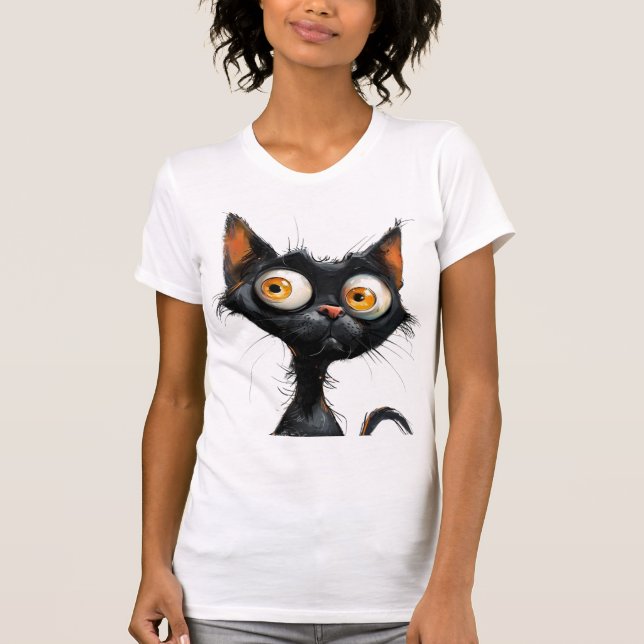 Lönsam Tecknad Caricature Cat T Shirt (Framsida)