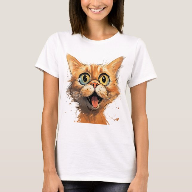 Lönsam Tecknad Caricature Cat T Shirt (Framsida)