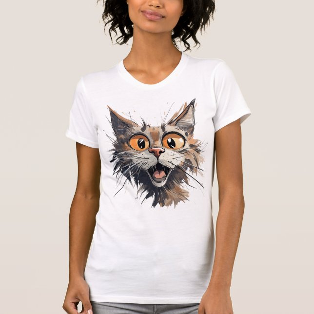 Lönsam Tecknad Caricature Cat T Shirt (Framsida)