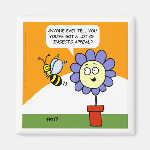 Lönsam Tecknad Flower och Bee med Insektra överkla Magnet