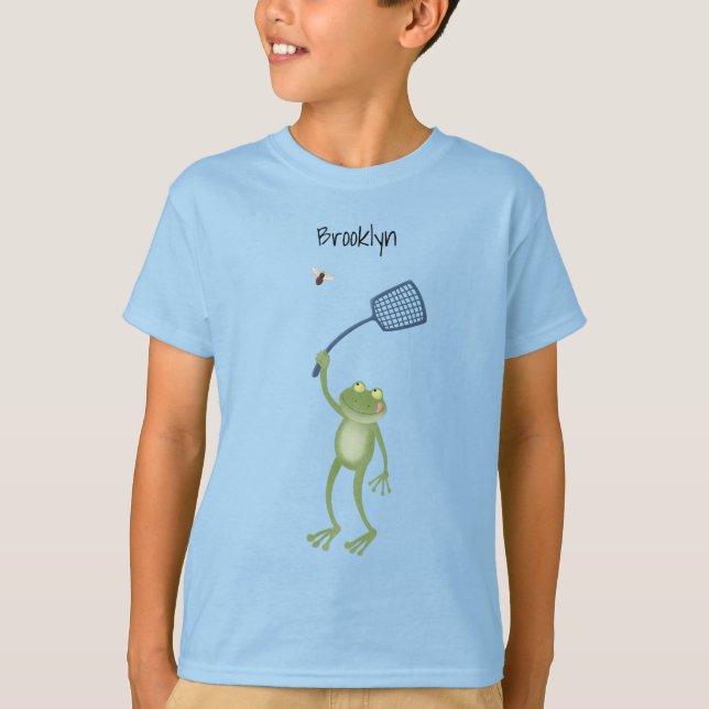 Lönsam tecknad för grönt-groda-svällning t shirt (Framsida)