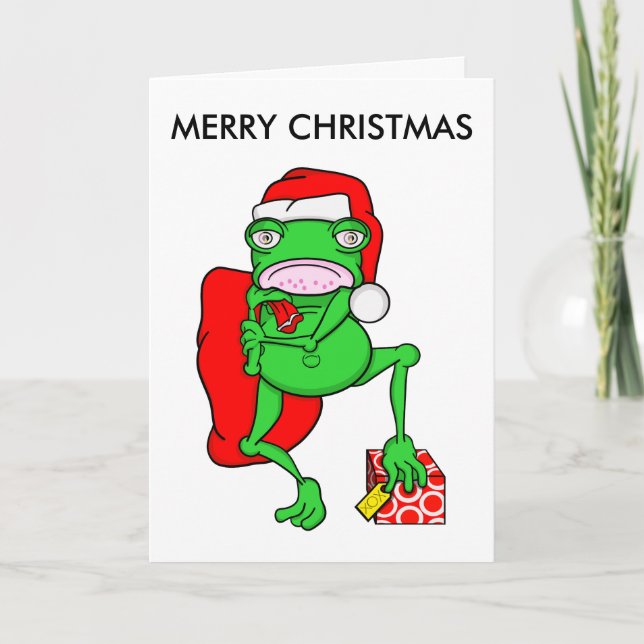 Lönsam Tecknad Frog Santa God jul Helgkort (Framsida)