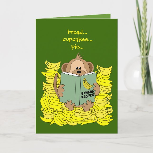 Lönsam Tecknad Monkey med Bananas Pun Tack Kort (Framsida)