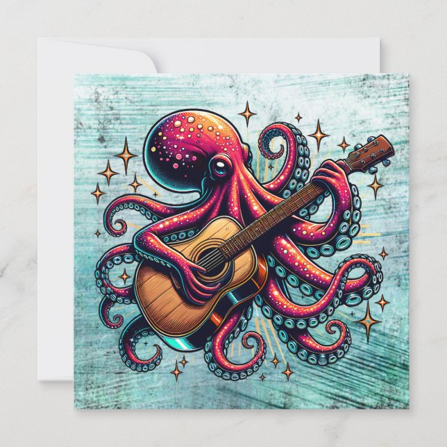 Lönsam Tecknad Octopus spelar Guitar (Framsida)