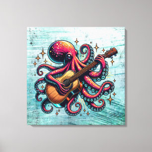 Lönsam Tecknad Octopus spelar Guitar Canvastryck