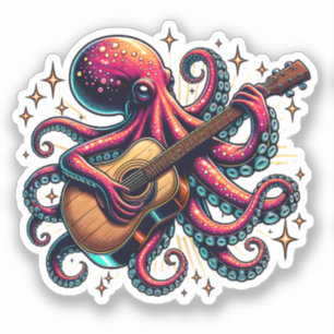 Lönsam Tecknad Octopus spelar Guitar Klistermärken