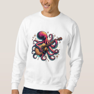 Lönsam Tecknad Octopus spelar Guitar Lång Ärmad Tröja