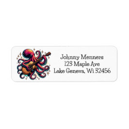 Lönsam Tecknad Octopus spelar Guitar Returadress Etikett
