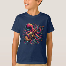Lönsam Tecknad Octopus spelar Guitar T Shirt