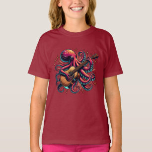 Lönsam Tecknad Octopus spelar Guitar T Shirt
