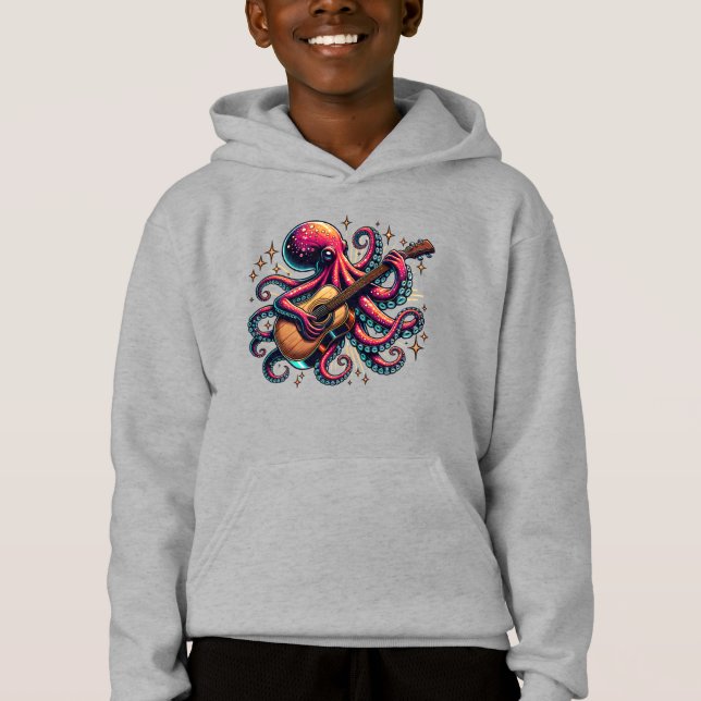 Lönsam Tecknad Octopus spelar Guitar T Shirt (Framsida)