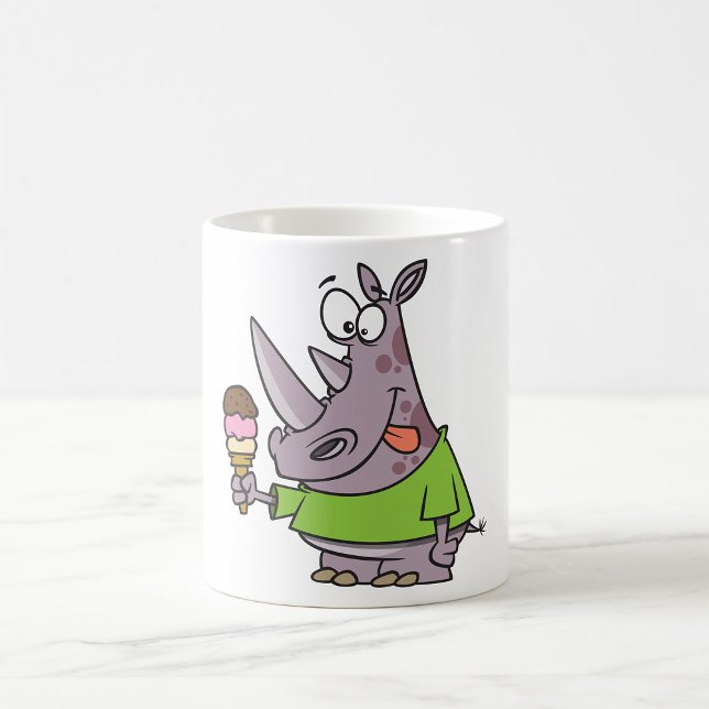 Lönsam Tecknad Rhino Eating Ice Cream Cute Animal Kaffemugg (Skapare uppladdad)