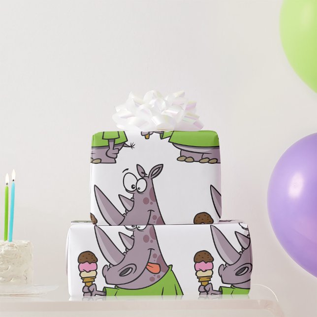 Lönsam Tecknad Rhino Eating Ice Cream Cute Animal Presentpapper (Skapare uppladdad)