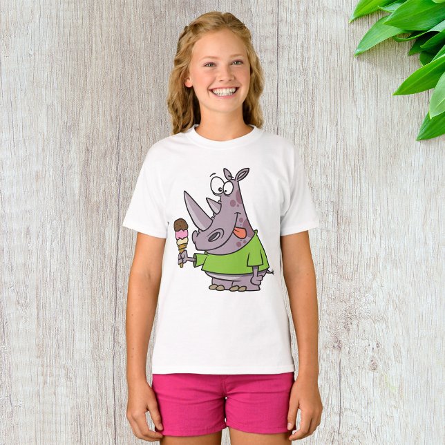 Lönsam Tecknad Rhino Eating Ice Cream Cute Animal T Shirt (Skapare uppladdad)