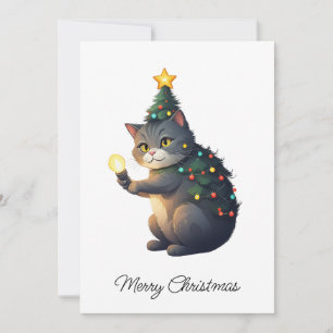 Lönsam Tecknad Whimsical Cat God jul Träd Julkort