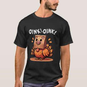 Lönsam Thanksgiving Tee med Gris och Turkiet Humor