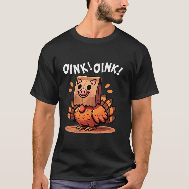 Lönsam Thanksgiving Tee med Gris och Turkiet Humor (Framsida)