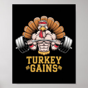 Lönsam Thanksgiving Turkiet Gains Motivation Gym W Poster