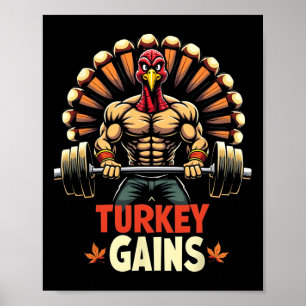 Lönsam Thanksgiving Turkiet Gains Motivation Gym W Poster
