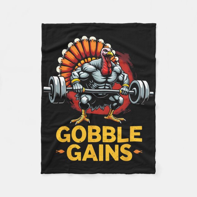 Lönsam Thanksgiving Turkiet Gobble Gains Gym Worko Fleecefilt (Framsidan)
