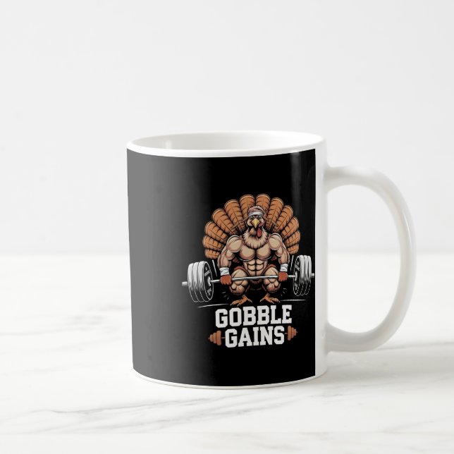 Lönsam Thanksgiving Turkiet Gobble Gains Gym Worko Kaffemugg (Höger)