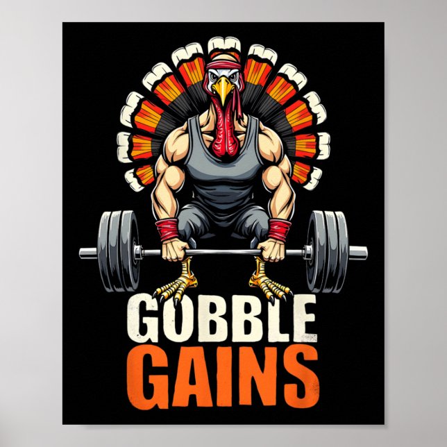 Lönsam Thanksgiving Turkiet Gobble Gains Gym Worko Poster (Framsidan)