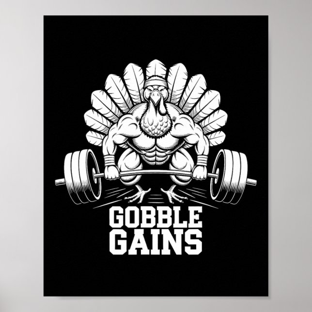 Lönsam Thanksgiving Turkiet Gobble Gains Gym Worko Poster (Framsidan)