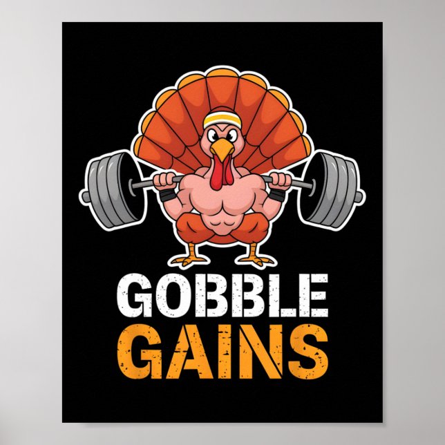 Lönsam Thanksgiving Turkiet Gobble Gains Gym Worko Poster (Framsidan)