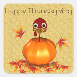 Lönsam Thanksgiving Turkiet i Pumpkin - Sticker Fyrkantigt Klistermärke