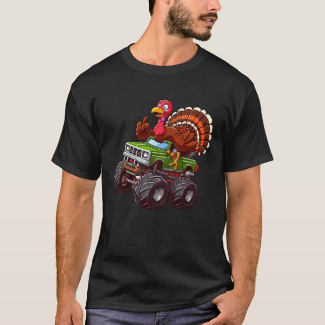 Lönsam Thanksgiving Turkiet Riding Monster Lastbil T Shirt (Framsida)
