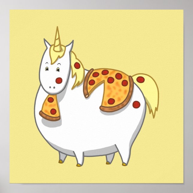 Lönsam Tjock Unicorn Eating Pepperoni Pizza Poster (Framsidan)