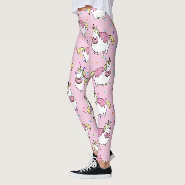 Lönsam Tjock Unicorn Eating Sprinkle Doughnut Leggings (Vänster)