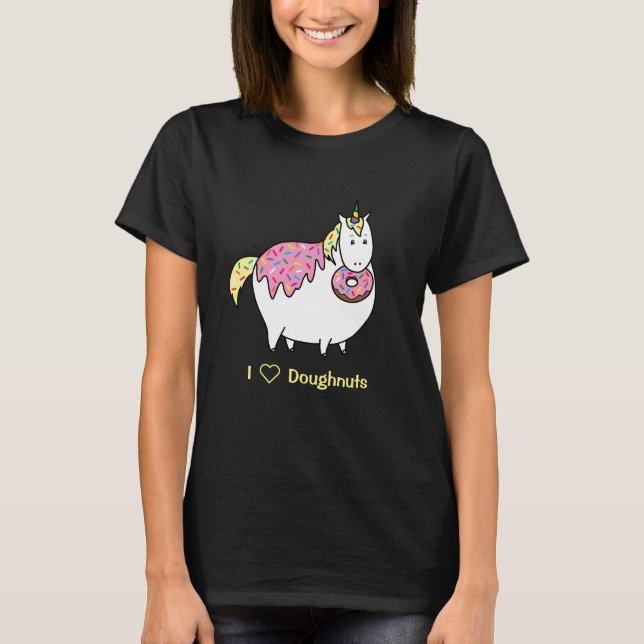 Lönsam Tjock Unicorn Eating Sprinkle Doughnut Tee Shirt (Framsida)